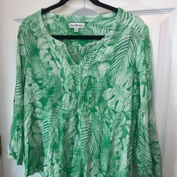 Kim Rogers tropical green and white tunic top, size XL - Picture 3 of 11